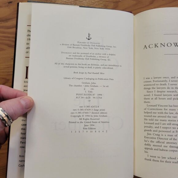 The Chamber by John Grisham 1994 Hardcover First Edition First Printing - Picture 8 of 8